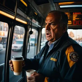 Angry Bus Driver at Dawn - Tangra AI Image Generator