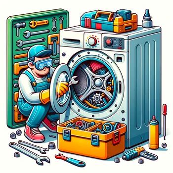 Cartoon Fix-It: Washing Machine - Tangra AI Image Generator