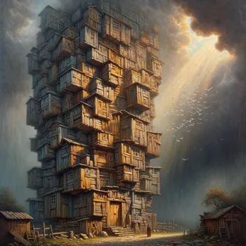 Stacked Timber Cube Tower - Tangra AI Image Generator